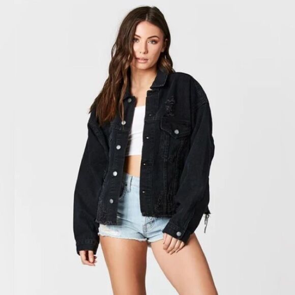 Carmar Thrashed Black Denim with rips and distressed Jacket Oversized XS - Picture 2 of 11